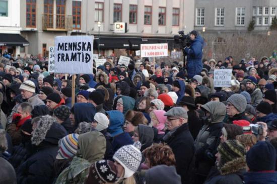 people protesting in Reykjavik